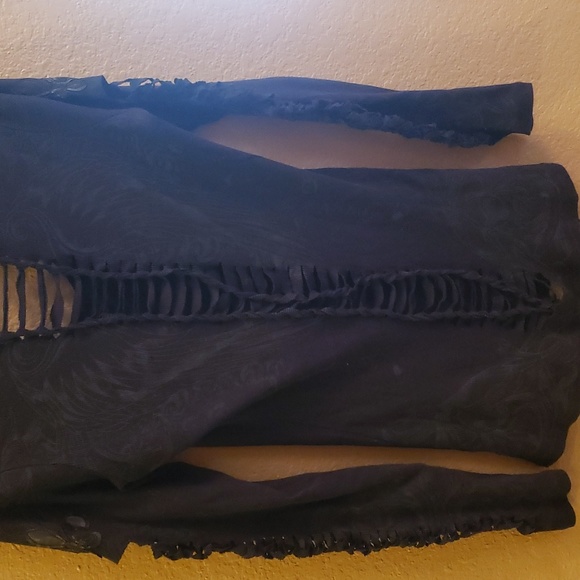 Ryder Sport long sleeve shirt Bling Cross with Angel wings, cutout sleeves & bk - Picture 7 of 8